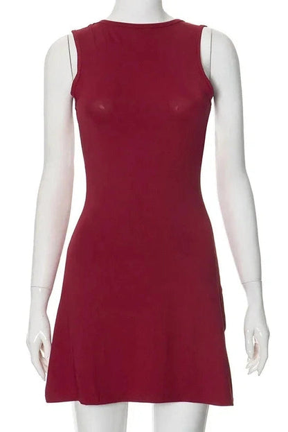 Backless O Neck Sleeveless Mini Dress - Sleeveless Mini Dress