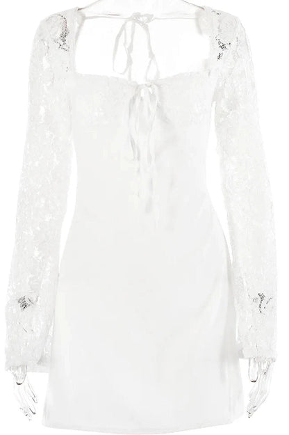 Patchwork Lace-Up Bodycon Mini Dress