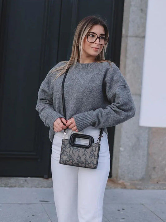 Casual Knitted O-neck Sweaters Women Retro Loose Solid Pullover Sweater Female Autumn Chic Elegant Street All-matching Tops