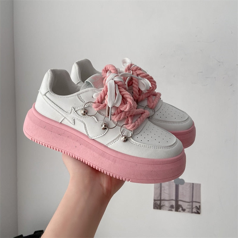 Zapatillas de plataforma transpirables con cordones y suela gruesa para mujer | Ideales para cualquier temporada