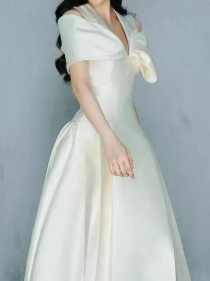 Elegant Long Dress Fairy Style V-neck Hollow Waist 3D Bow Pocket Fashion Party Dresses For Women 2025 Spring Summer 23A9338