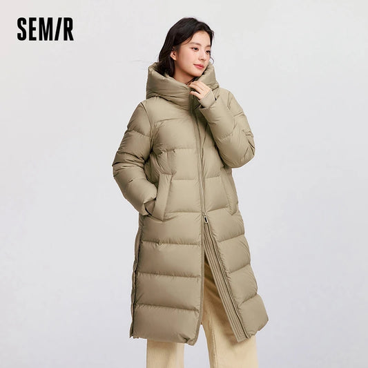 Down Jacket Women Long Length Hooded Slit Loose  New Winter Water-Repellent Goose Down Clothing