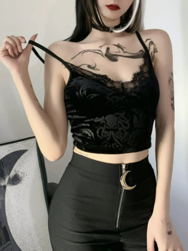 Lace Patchwork Velvet Crop Corset