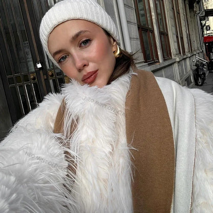 Winter Fluffy Faux Fur Coat Women Luxury Brand Tassels Furry Turkey Fur Jacket Streetwear Loose Overcoat Outerwear