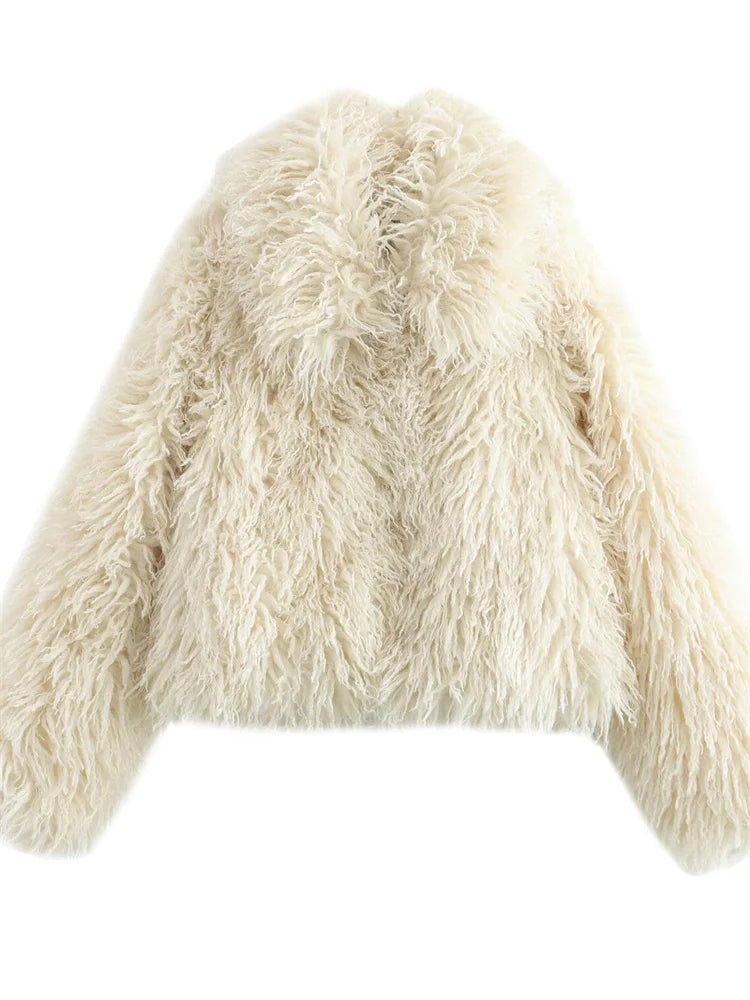 Fashion V-Neck Loose Cardigan Overcoat For Women Long Sleeve Patchwork Faux Fur High Street Clothes Female Winter Coat New