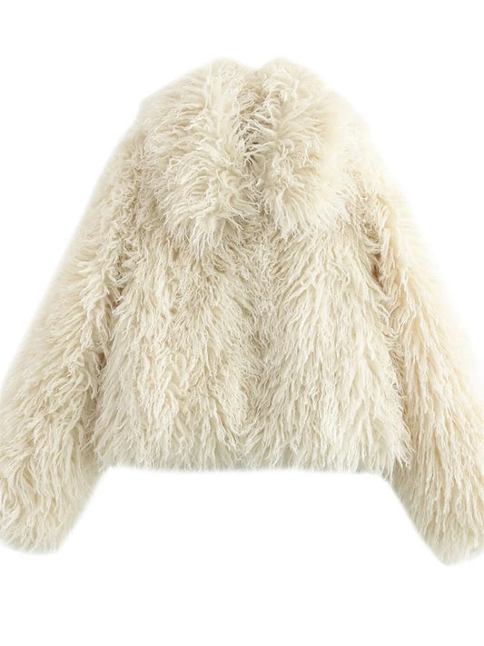 Fashion V-Neck Loose Cardigan Overcoat For Women Long Sleeve Patchwork Faux Fur High Street Clothes Female Winter Coat New