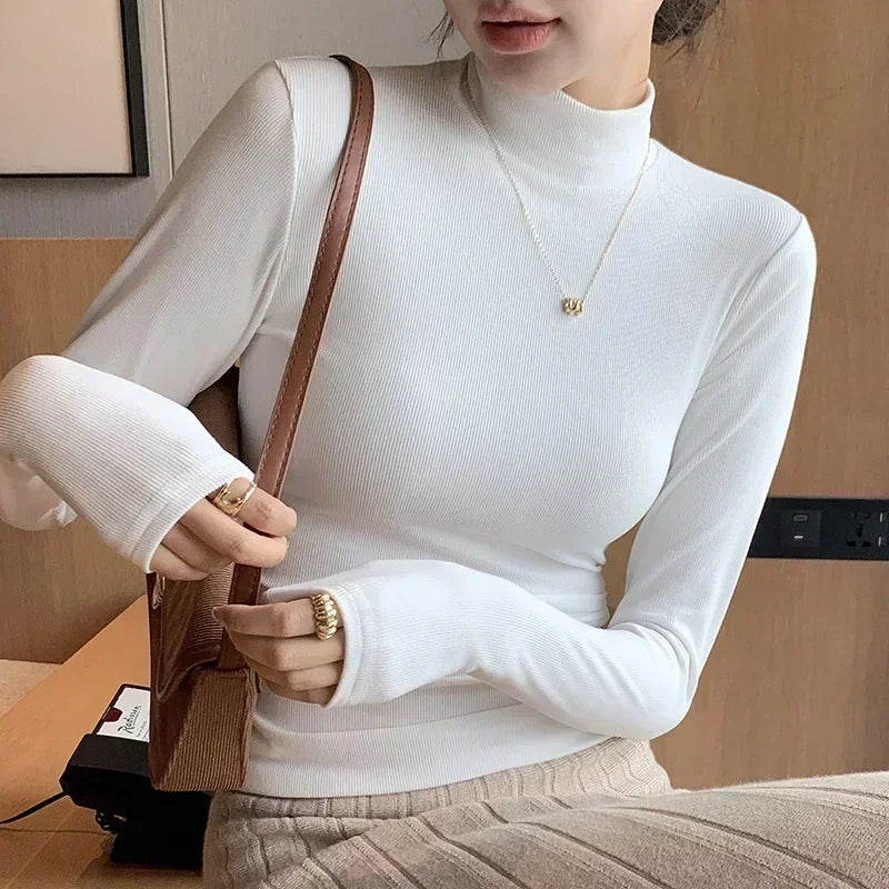 Women Autumn Winter Turtleneck Sweater Vintage Solid Basic Knitted Tops Casual Slim Pullover Korean Fashion Simple Chic Jumpers