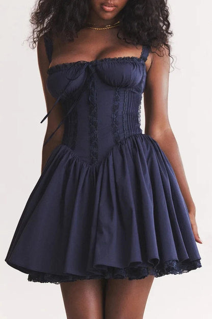 Sleeveless Lace High Waist Mini Dress