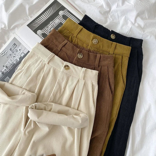 Vintage Corduroy Wide Leg Pants Women Streetwear Baggy Trousers Harajuku Korean High Waist Black Casual Full Length Pants