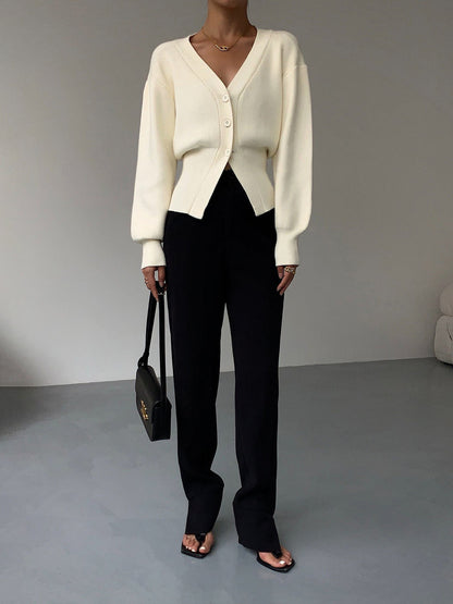 Cárdigan elegante con mangas farol y botones para mujer | Ideal para el día a día