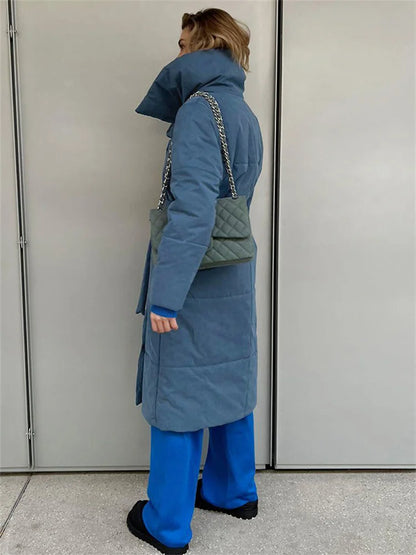 Winter Female Parkas Outwear Loose Lace-Up High Waist Long Sleeve Pocket Lapel Bandage Coat For Women Solid Parkas