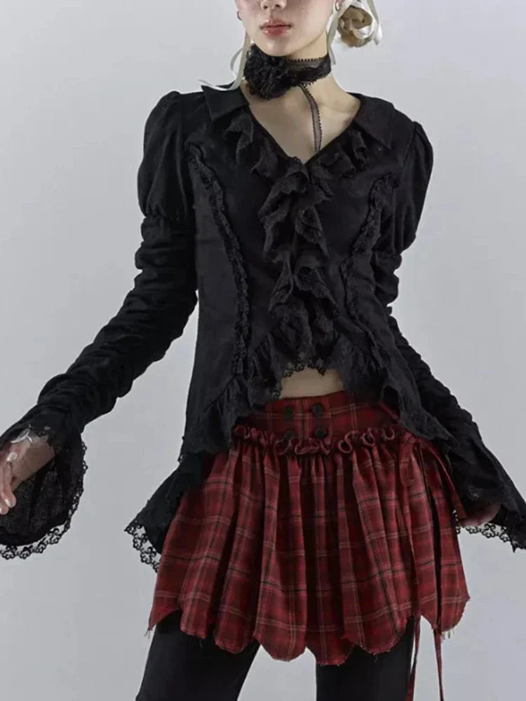 Vintage V-Neck Lace Blouse