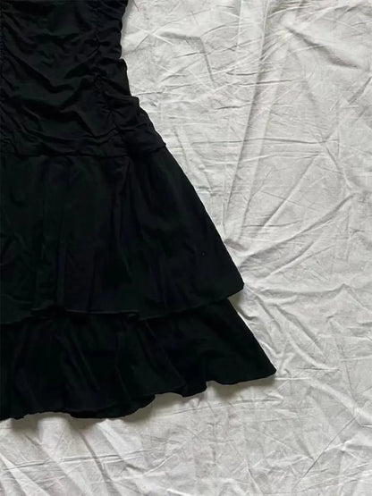 Punk Vintage 90s Korea Dress Sweet Girl High Waist Slim Gothic Harajuku Y2k Short Halter Dress