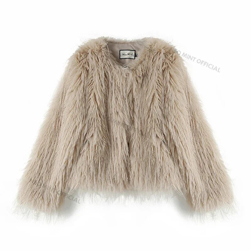Winter Tassels Faux Fur Coat for Women Stylish Chic Fluffy Fur Jacket Furry Fox Fur Overcoat Girl Shaggy Outerwear