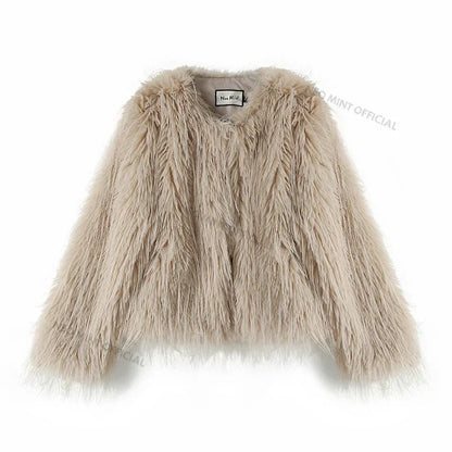 Winter Tassels Faux Fur Coat for Women Stylish Chic Fluffy Fur Jacket Furry Fox Fur Overcoat Girl Shaggy Outerwear