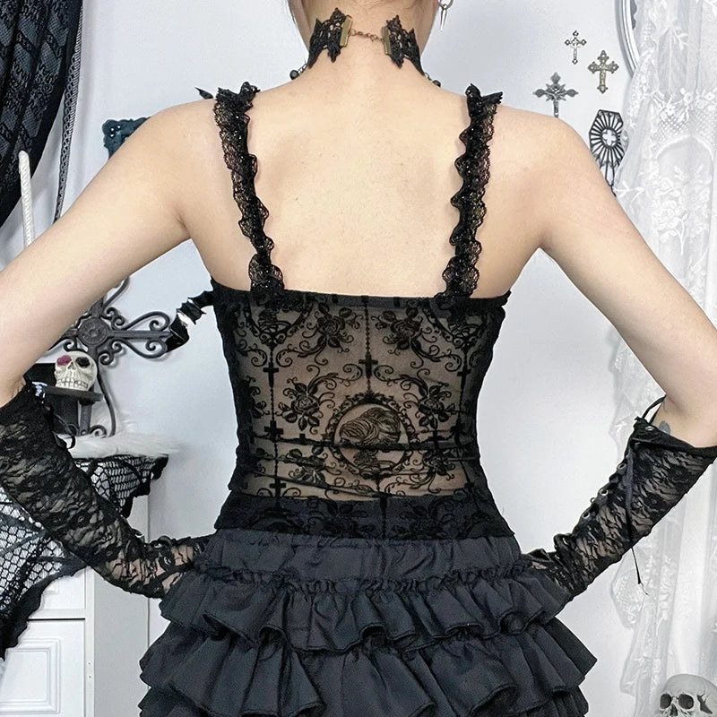 Lace Trim Backless Flocking Corset