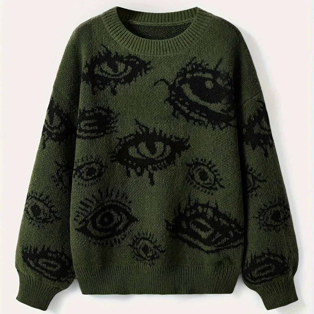 Round Neck Color Block Loose Streetwear Knitted Sweater