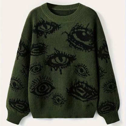 Round Neck Color Block Loose Streetwear Knitted Sweater