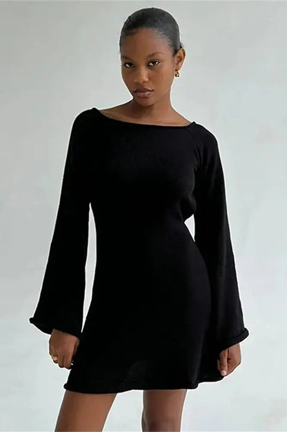 Knit Lace-Up Mini Dress