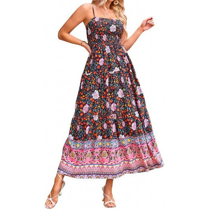 Vintage Flower Print Spaghetti Strap Dresses Women Fashion Trendy Bohemian Beach Vacation Long Dress Female Summer New Vestidos