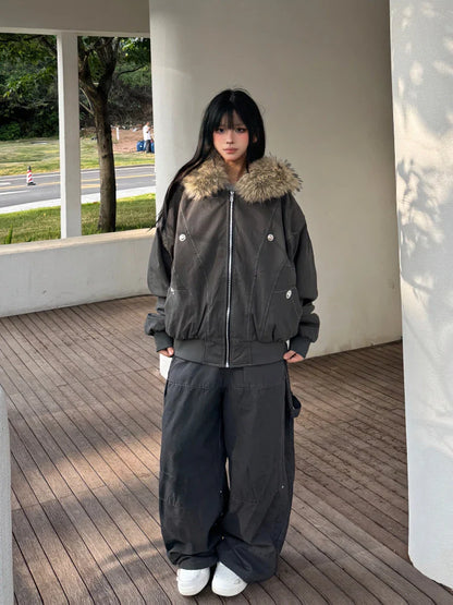 Fur Collar Fleece Parka Coat