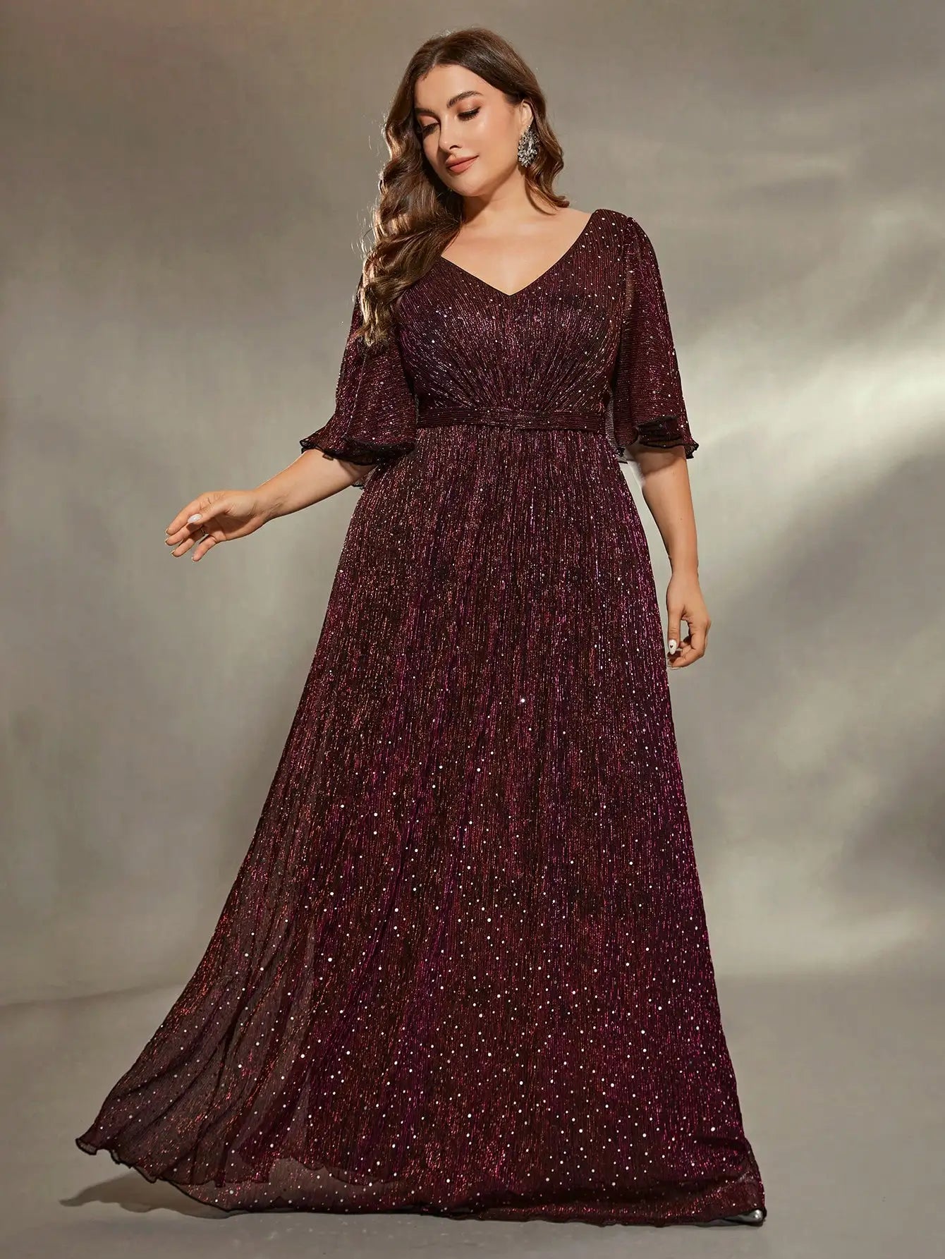 plus size Heart collar flared sleeves bust pleated slide slide silk development A full skirt Evening gown ball dress