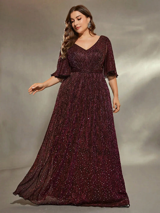 plus size Heart collar flared sleeves bust pleated slide slide silk development A full skirt Evening gown ball dress