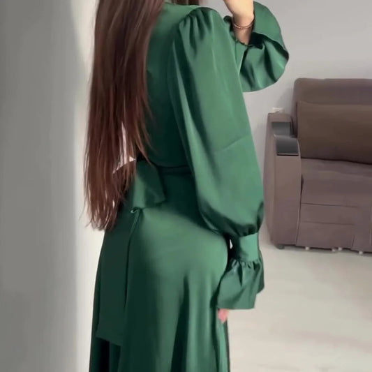 Vestido informal de seda para mujer con mangas largas y botones | Ideal para primavera/verano