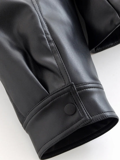 Solid Black Belted Leather Jacket
