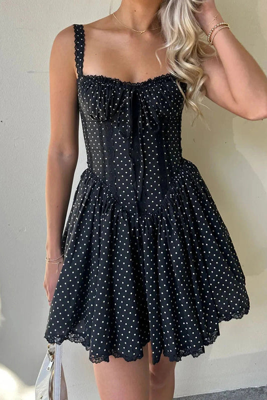 Printed A-Line Mini Dress with Spaghetti Straps