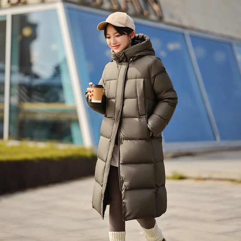 Down Jacket Women Long Length Three-Proof Versatile  Updated Winter New Loose Hooded Coat Simple Down Jacket