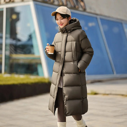 Down Jacket Women Long Length Three-Proof Versatile  Updated Winter New Loose Hooded Coat Simple Down Jacket