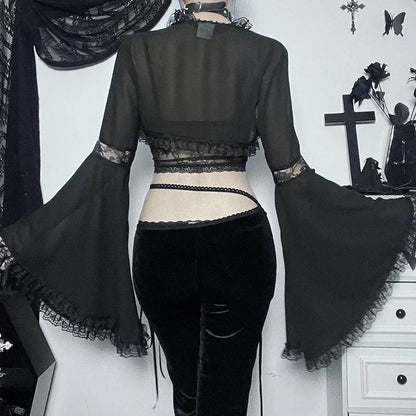 Elegant Lace Trimmed Mesh Top