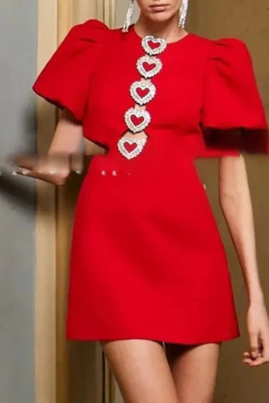 Short Sleeve Mini Dress with O Neck and High Waist