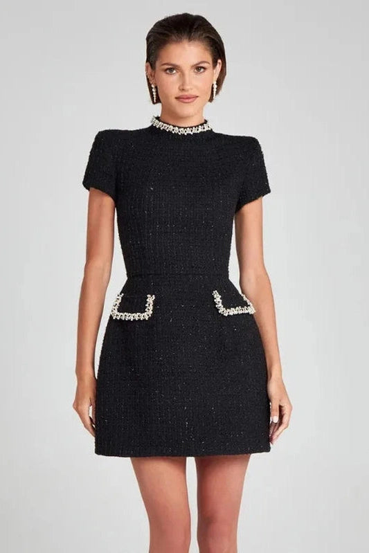 Slim Fit Short Sleeve O Neck Patchwork Mini Dress
