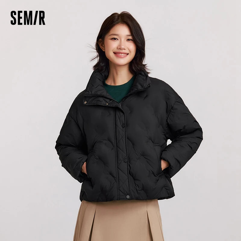 Down Jacket Women Thin Houndstooth Loose  New Winter Waterproof Windproof Stand-Up Collar Wear Down Jacket