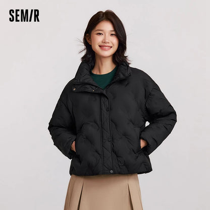Down Jacket Women Thin Houndstooth Loose  New Winter Waterproof Windproof Stand-Up Collar Wear Down Jacket
