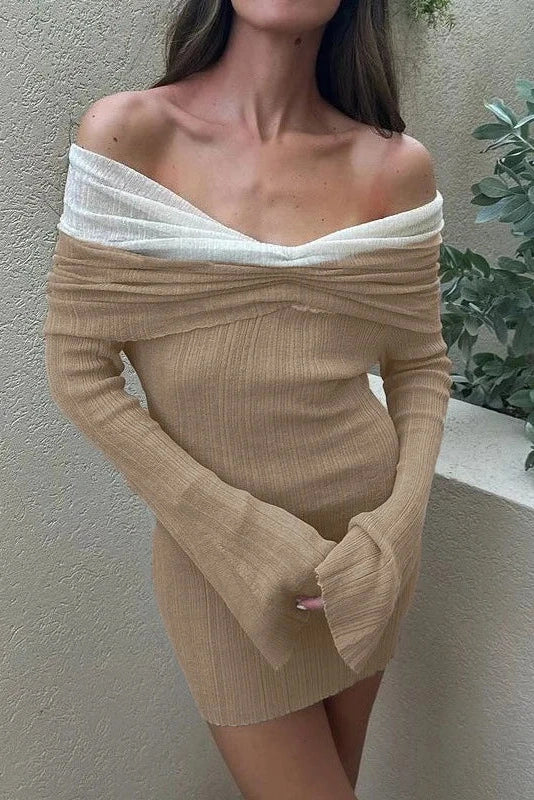 Off-Shoulder Long Sleeve Backless Mini Dress