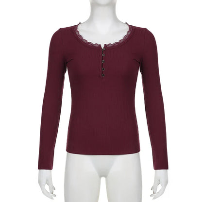 Voguable  Y2K Button-up Knitted Top Red Year Christmas Coquette Aesthetic Slim-fit T-shirts Sweet Cute Knitwear Festival Tees