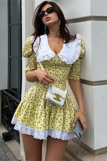 Patchwork V-Neck Mini Dress