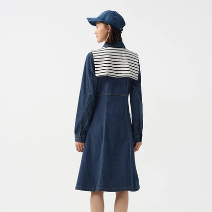 Denim Dress Women With Shawl  Mid-length Dress Workwear Style in Spring
