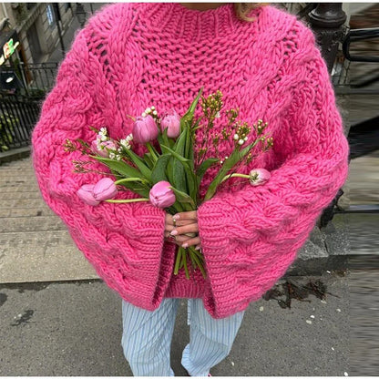 Loose Twist Knitted Sweater Pullover Women Oversize O-neck Long Batwing Sleeve Female Pullovers 2025 Autumn Winter Lady Sweaters