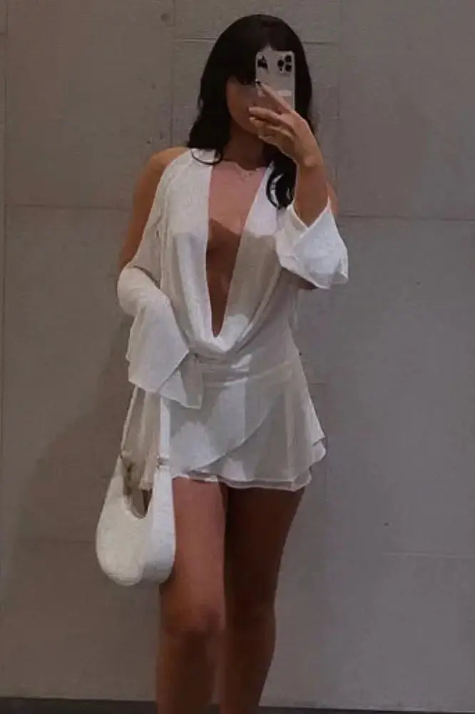 Backless Lace-Up Mini Dress with Ruffled Detail