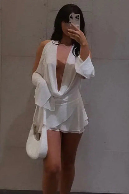 Backless Lace-Up Mini Dress with Ruffled Detail