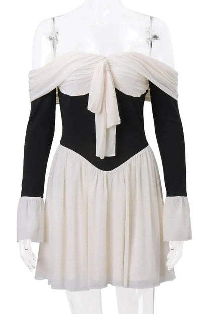 Strapless Mini Dress with Long Sleeves and High Waist