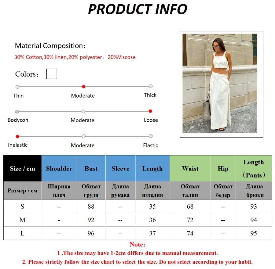 TAVIMART  -  Wolfeel Summer Cotton Linen Women's Suspender Half Skirt Set Chic Short Vest Casual Set Female Split Long Skirt Matching Sets