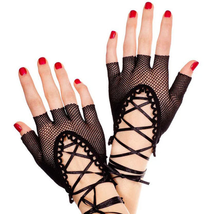 Net Mesh Half Finger Lacing Gloves