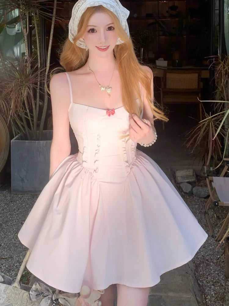 Y2K Slim Princess Short Dresses for Women Summer Spaghetti Strap Corset A-line Solid Birthday Party Dress Prom Vestidos Mujer