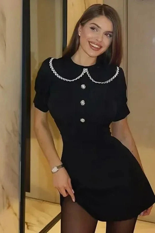 Elegant Lace Short Sleeve A-Line Mini Dress