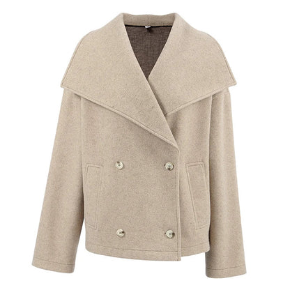 TAVIMART  -  Vintage Large Lapel Collar Short Coats Women Retro Casual Double-Breasted Pocket Coat Female Autumn Chic Loose Street Outwear